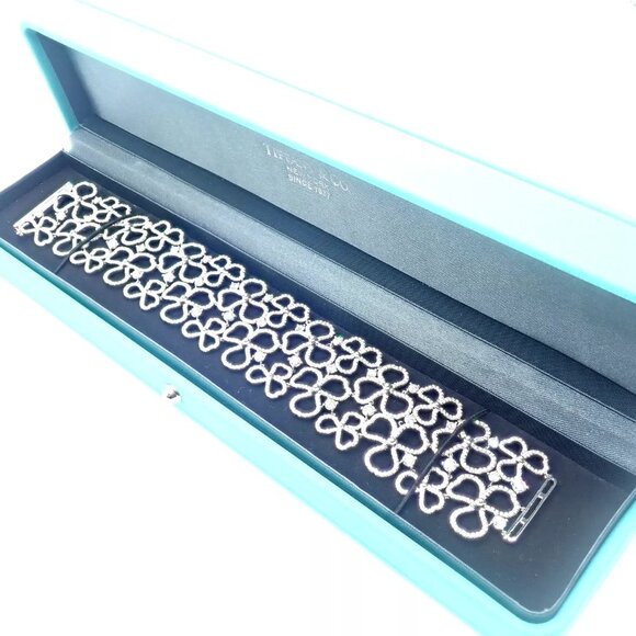 Authentic! Tiffany & Co Paper Flowers Platinum Diamond Wide Bracelet - Picture 3 of 10